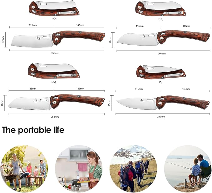 SENBON 440 Stainless Steel Super Sharp Pocket Folding Chef Knife Peeling Fruit Knife Colorful Wood Handle Camping Set