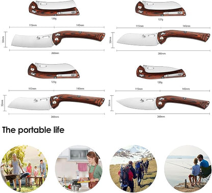 SENBON 440 Stainless Steel Super Sharp Pocket Folding Chef Knife Peeling Fruit Knife Colorful Wood Handle Camping Set