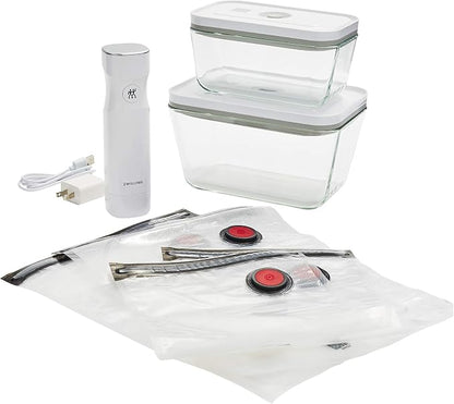 ZWILLING Fresh & Save 7-pc Vacuum Sealer Machine Starter Set, Sous Vide Bags, Meal prep, Airtight Food Storage Containers Glass