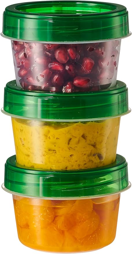 PLASTICPRO 6 Pack Twist Cap Food Storage Containers with Green Screw on Lid- 4 oz Reusable Meal Prep Containers - Small Freezer Containers Microwave Safe Green Plastic Food Storage