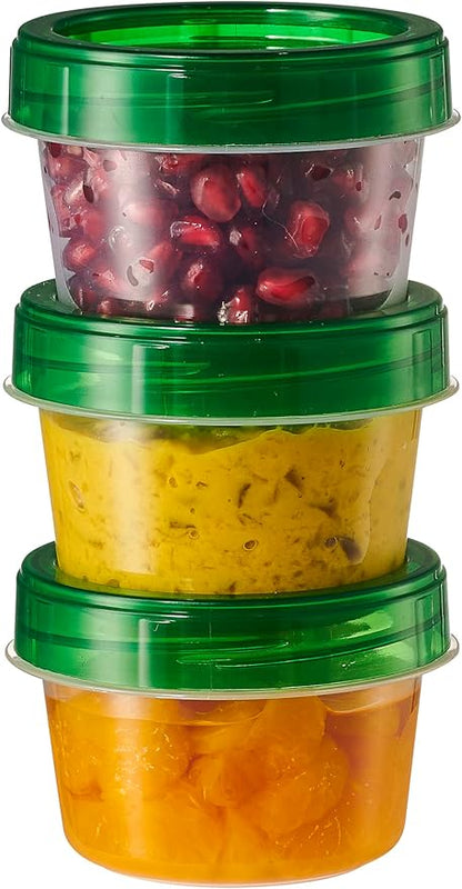 PLASTICPRO 6 Pack Twist Cap Food Storage Containers with Green Screw on Lid- 4 oz Reusable Meal Prep Containers - Small Freezer Containers Microwave Safe Green Plastic Food Storage