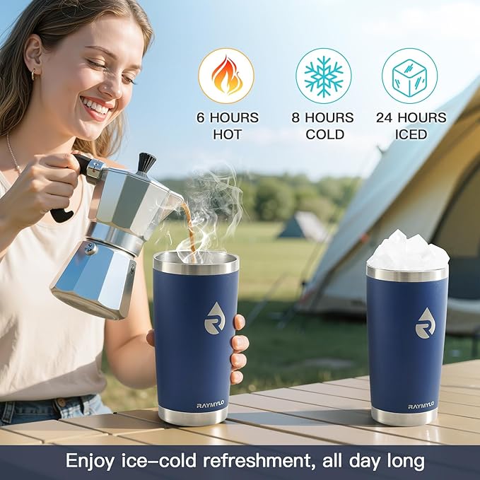 RAYMYLO Insulated Travel Coffee Tumbler 20oz, Detachable & Spill-Proof Slider Lid for Thorough Clean, Stainless Steel Reusable Coffee Mug with Lid Fits Most Car Cup Holder & BPA Free