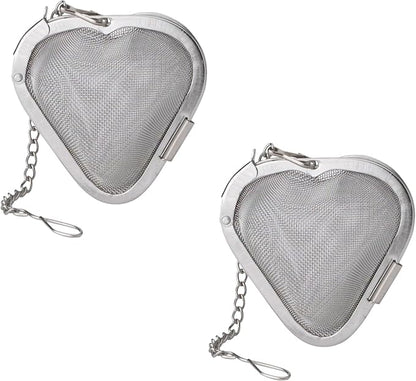 HIC Kitchen Tea Infusers, Heart-Shaped, 18/8 Stainless Steel Mesh, Set of 2, For Loose Leaf Tea and Mulling Spices