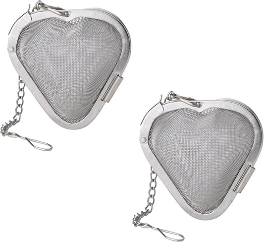HIC Kitchen Tea Infusers, Heart-Shaped, 18/8 Stainless Steel Mesh, Set of 2, For Loose Leaf Tea and Mulling Spices