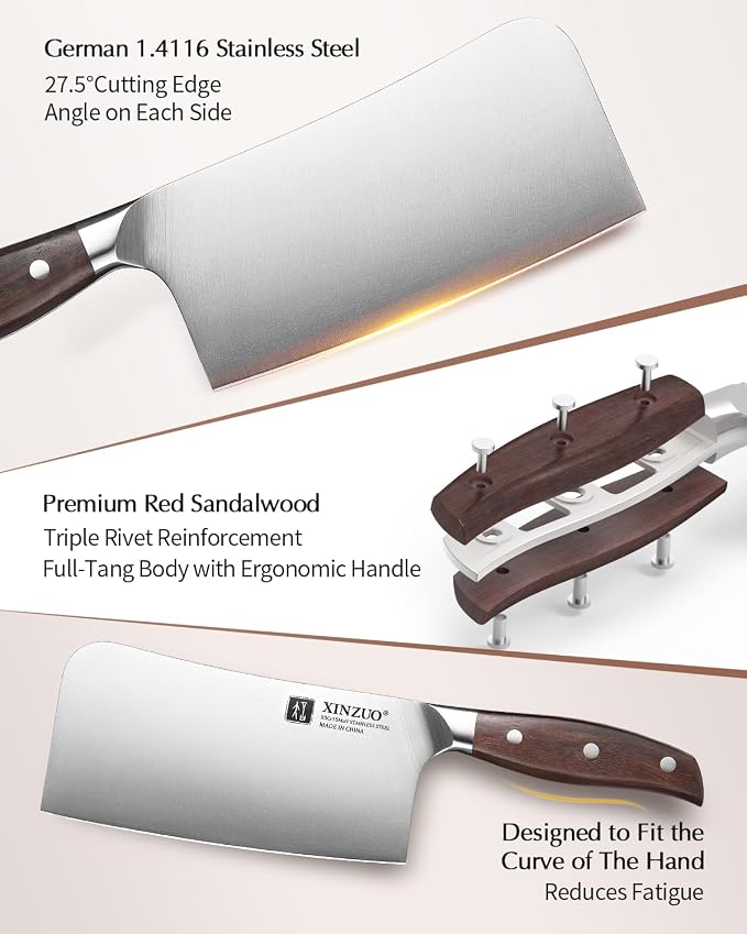 XINZUO 7 Inches Bone Cleaver Knife,Heavy Duty Bone Chopper, Butcher Cutting Knife for Professional Chefs and Home Cooking,Ultra Sharp, Red Sandalwood Handle