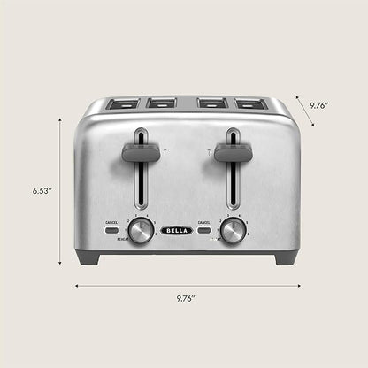 bella 4 Slice Toaster with Auto Shut Off, Extra Wide Slots and Removable Drop-Down Crumb Tray with Cancel and Reheat Function, For Texas Toast, Large Bread & Bagel, Stainless Steel