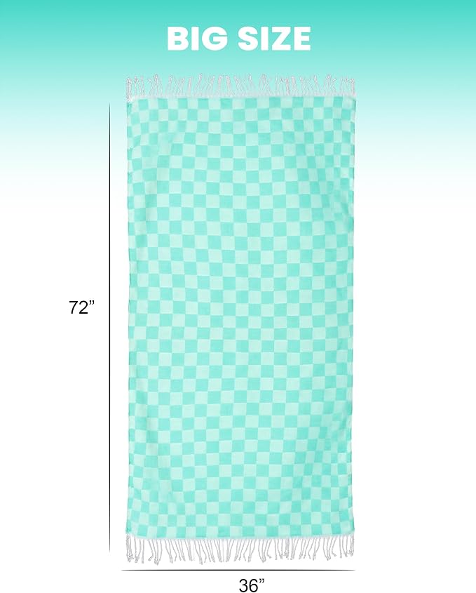 Checkered Plaid Turkish Beach Towel Vacation Essentials Blanket Sand Free Quick Dry Oversized Thin Cloud Clearance Alaska Cruise Summer Accessories Beach Gift Must Haves Gear Stuff Travel Gadgets