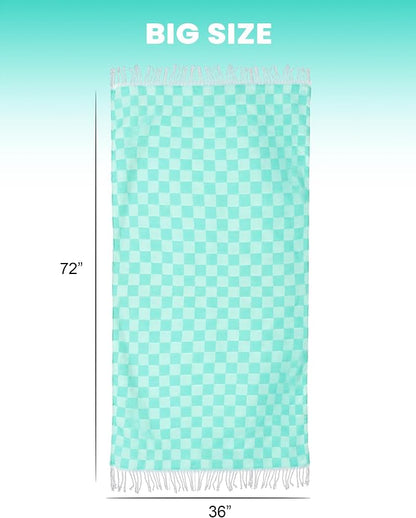 Checkered Plaid Turkish Beach Towel Vacation Essentials Blanket Sand Free Quick Dry Oversized Thin Cloud Clearance Alaska Cruise Summer Accessories Beach Gift Must Haves Gear Stuff Travel Gadgets