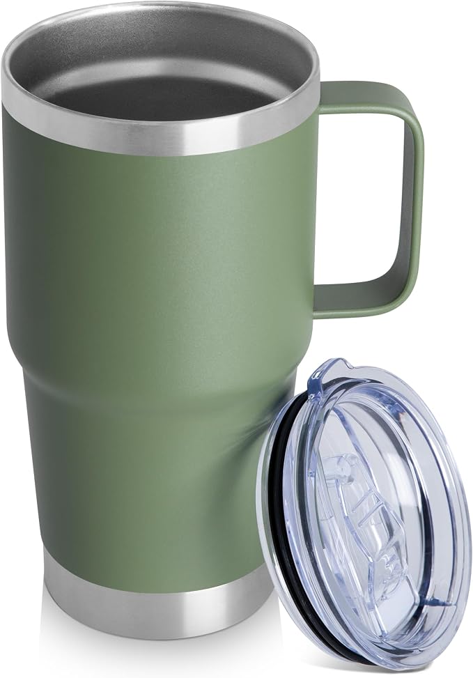 20oz Tumbler with Lid, Stainless Steel Tumbler with Handle, Metal Insulated Travel Coffee Mug with Handle, Double Wall Vacuum Spill Proof Tumbler Cup, Amy Green 1 Pack