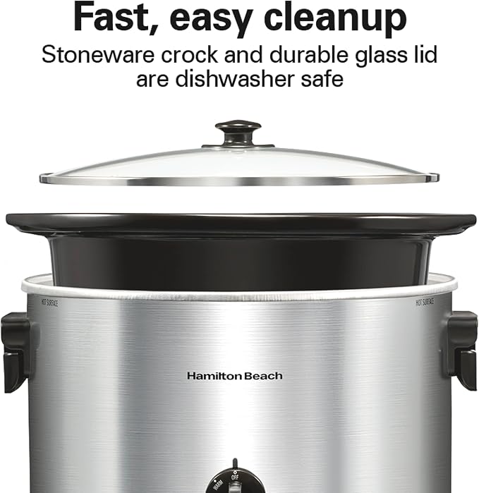Hamilton Beach 10 Quart Slow Cooker with Folding Handles, Extra-Large Capacity, Serves 12+, Silver with Black Accents, R33190 (Renewed)