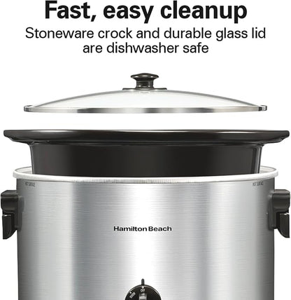 Hamilton Beach 10 Quart Slow Cooker with Folding Handles, Extra-Large Capacity, Serves 12+, Silver with Black Accents, R33190 (Renewed)