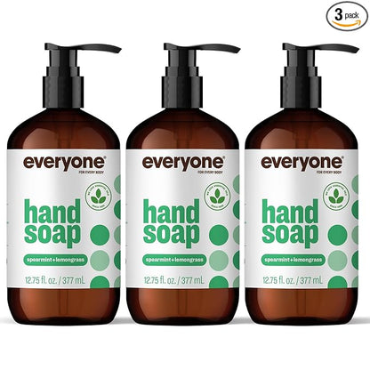 Everyone Liquid Hand Soap, 12.75 Ounce (Pack of 3), Spearmint and Lemongrass, Plant-Based Cleanser with Pure Essential Oils