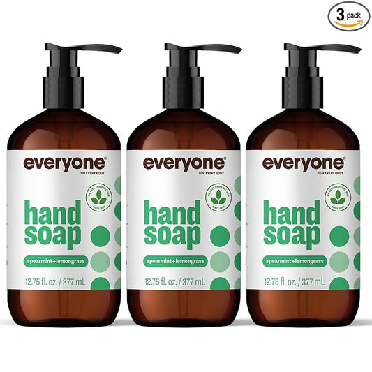 Everyone Liquid Hand Soap, 12.75 Ounce (Pack of 3), Spearmint and Lemongrass, Plant-Based Cleanser with Pure Essential Oils