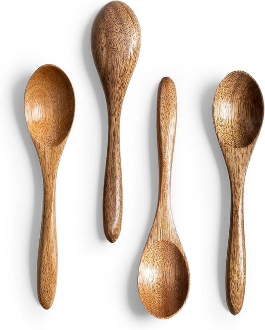 4 PCS Small Wooden Spoons, 5.8 Inch Honey Spoons for Tea, Acacia Wooden Honey Teaspoon for Coffee, Little Tiny Wood Spoons, Bamboo Table Spoon for stirring, Wooden Spoons for Utensils Set