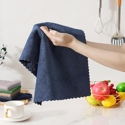 Homaxy Kitchen Towels and Dishcloths Set, 10 x 10 and 13 x 19 Inches, Set of 12 Super Soft and Absorbent Coral Velvet Kitchen Towels, No Lint and Nonstick Oil Fast Drying Dish Towel, Navy Blue