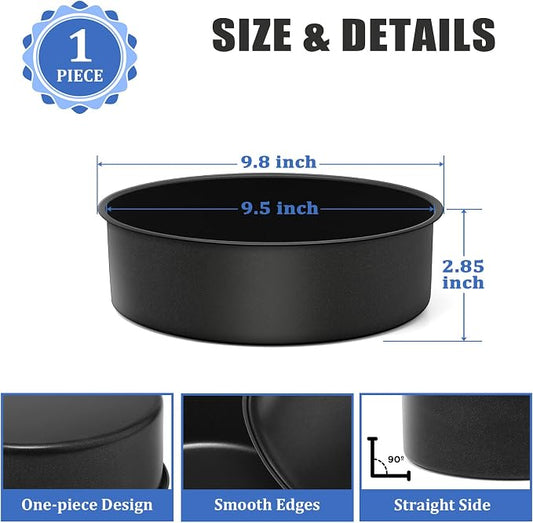 P&P CHEF 9.5 Inch Cake Pan, Nonstick Round Baking Layer Cake Pans Tins Set for Birthday Wedding, 2.94-Inch Deep Side & One-piece Design, Stainless Steel Core & Easy Clean, Black