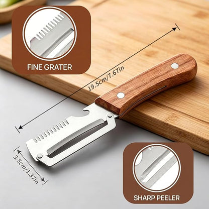 2-Pack MultiFunctional Vegetable Peeler, 3 in 1 Multi Functional Wooden Handle Peeler and Bottle Opener, Kitchen Gadgets Tool for Fruit Pumpkin Peeling Potato Carrot Veggie Peeler