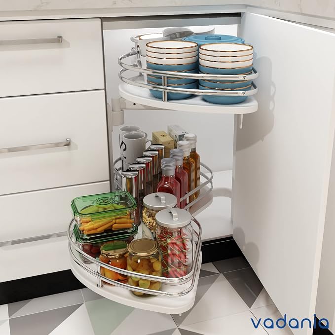 VADANIA Left Swing Pull Out Organizer for 32" Blind Corner Kitchen Cabinet, 2 Tiers Swing Tray, Soft Close, Left Handed Open