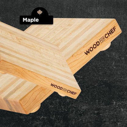WoodForChef Hardwood Butcher Block with Feet - Hard Maple Edge Grain Cutting Board with Dual Pairs of Wooden and Rubber Legs - Elevated Chopping Board for Precision Cutting - 12x12x1.5 inches (Square)