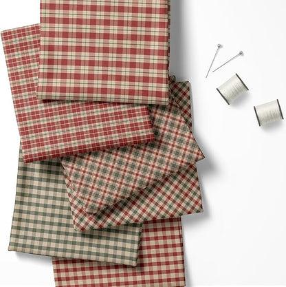Patchwork Fabric Panel 100x155 cm, 100% Cotton Satin, 6 Coordinated Gingham Check Patterns, Rustic Country Quilting & Sewing Fabric (Farmhouse Style, 6pcs 50x50cm)