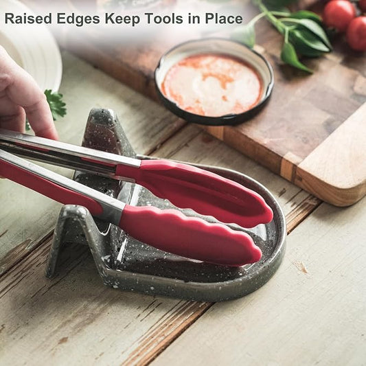 Ceramic Spoon Rest for Stove Top Heat-Resistant Spatula Holder for Kitchen Counter, Cooking Ladle Holder Utensil Rest for, Tong Grey