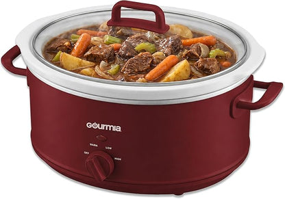 Gourmia Slow Cooker - 7 Quart Removable Ceramic Pot, Manual Controls with 3 Temperature Settings, Dishwasher Safe Crock and Glass Lid, Red