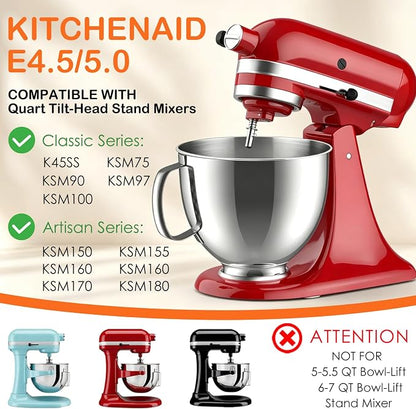 5QT Stainless Steel Mixer Bowl for KitchenAid 4.5-5 QT Tilt-Head Stand Mixers, with Anti-slip handle and Prominent Clasp, for KitchenAid Accessories and Attachments, Dishwasher safe