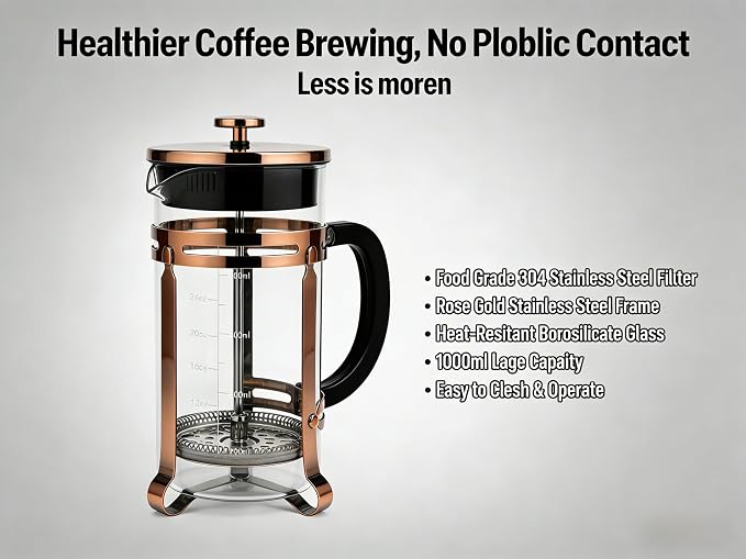 21oz French Press Coffee Maker, Thickened Borosilicate Glass & 304 Stainless Steel Double Mesh Filter. Cold Brew & Tea Brewer for Travel Camping, Kitchen Decor, Bar Accessories Gift (Copper)