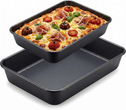 2 Pack Carbon steel Lasagna Baking Pans Set, 11 x 16 Inch & 9 x 13 Inch Heavy Duty Steel Deep Rectangular Cake Pans Nonstick Baking Dishes for Cake, Brownie, Lasagna, Roasting