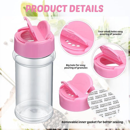 Eccliy 36 Pack 3 oz Clear Plastic Spice Jars with Label and Shaker Lids Empty Spice Bottles Seasoning Containers Seasoning Jars Shaker Condiment Pots for Pepper Herbs Powders (Pink)