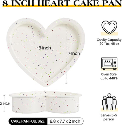 8 Inch Silicone Heart Shaped Cake Pans Small Heart Cake Pan Set Nonstick Silicone Heart Molds for Baking (2 Pcs, Cream)