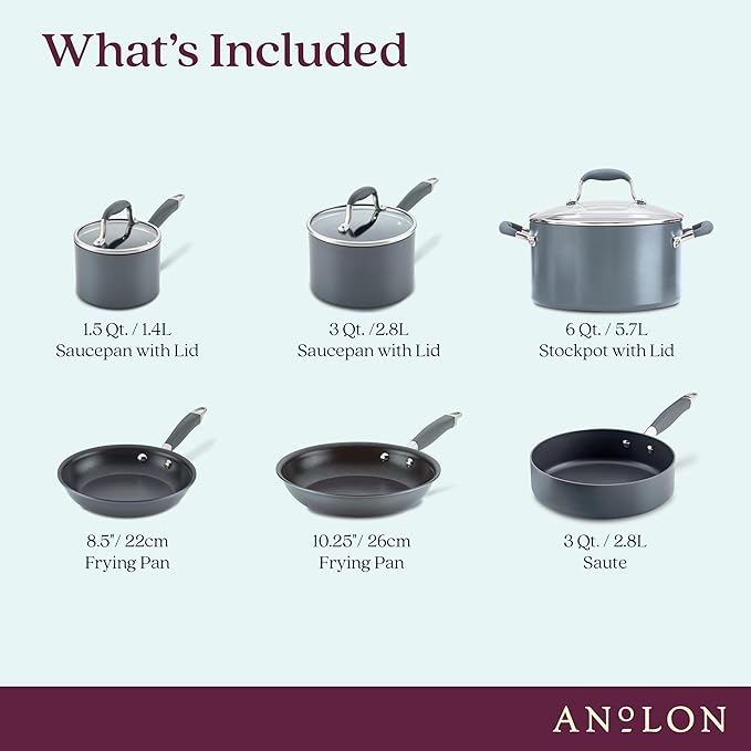 Anolon Advanced Home Hard Anodized Nonstick Cookware Set, Pots and Pans Set, 9-Piece, Moonstone