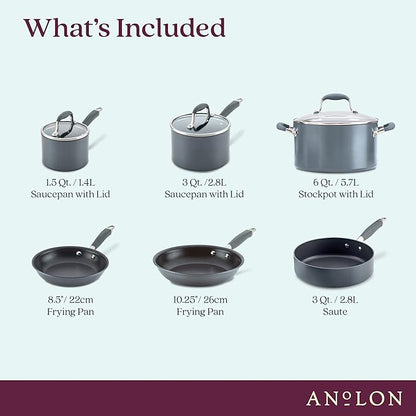 Anolon Advanced Home Hard Anodized Nonstick Cookware Set, Pots and Pans Set, 9-Piece, Moonstone