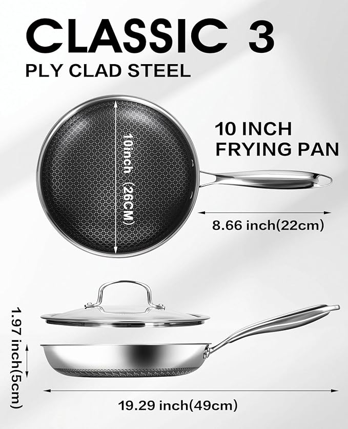 USELUCK Nonstick Frying Pans with Lid,10-Inch Non Stick Skillet with Honeycomb Surface,Dishwasher-Friendly,Oven-Safe,Induction Compatible,PFAS-Free,Non-Toxic,Compatible with All Cooktops.
