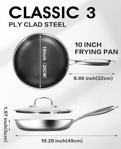 USELUCK Nonstick Frying Pans with Lid,10-Inch Non Stick Skillet with Honeycomb Surface,Dishwasher-Friendly,Oven-Safe,Induction Compatible,PFAS-Free,Non-Toxic,Compatible with All Cooktops.