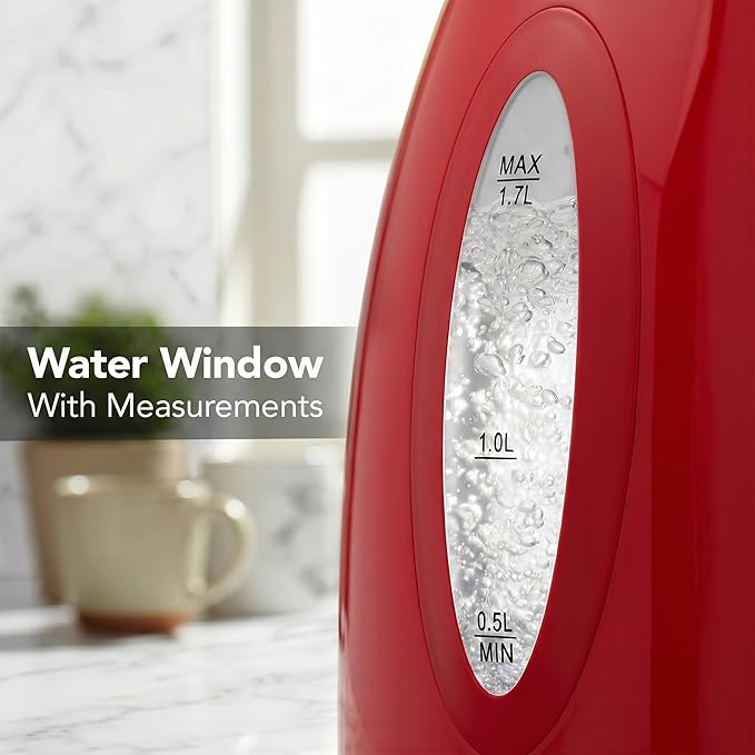 OVENTE Electric Kettle, 1.7L Fast Boiling Water Heater for Coffee or Tea, BPA Free with Water Level Gauge, Auto Shut-Off, Boil-Dry Protection, Indicator Light and Removable Filter, Red KP72R