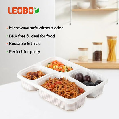 40 Pack 34oz 4-Compartment Bento Box - Shrink Wrapped No Pre-Wash | BPA Free Leak-Resistant Takeout Containers | Microwave Safe | Shatterproof Flexible PP To Go Box, Bulk Leftover Storage