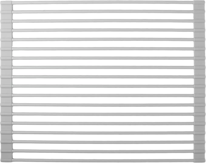 Roll up Dish Drying Rack Silicone Wrapped Stainless Steel 17in x 13in, Grey