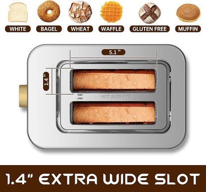 SEEDEEM Toaster 2 Slice, Touch Control Screen, Smart Stainless Toaster, 6 Shade Setting, 6 Bread Selection, Countdown, Removable Crumb Tray, 900W, Pearl White