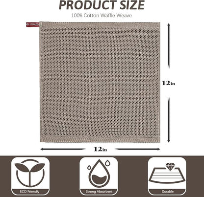 Nialnant 100% Cotton Dish Cloths for Washing Dishes, 4 Pack Waffle Weave Dish Towels,Super Soft Absorbent Cleaning Rags-Brown,12x12 Inch