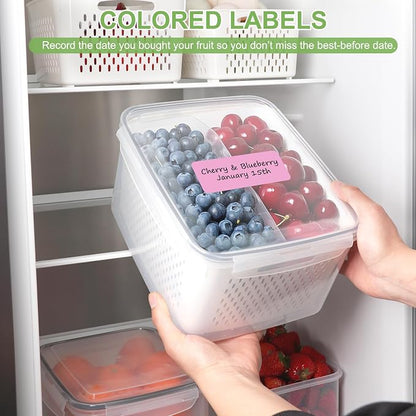 CAPHONT Fruit Containers for Fridge 6 Pcs 2-in-1 Large Fridge Food Storage Container Set with Lids with Strainer 6 Size Clear Vegetable Storage Containers Keep Fruits, Vegetables, Meat Fresh Longer