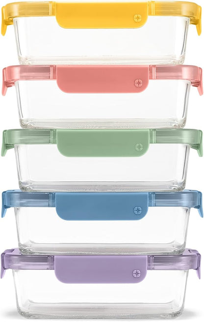 Ello Color Lock 8PC Mixed Glass Food Storage Sets, Leak-Proof Glass Food Storage Containers