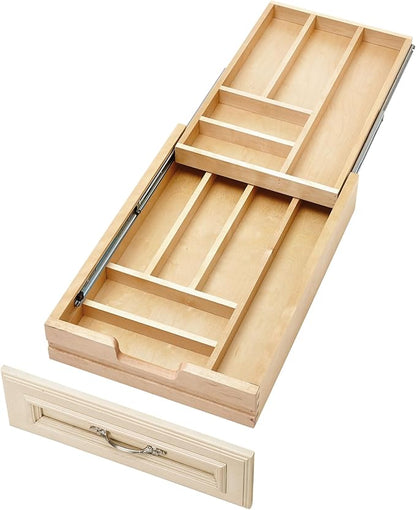Rev-A-Shelf Maple Two-Tier Cutlery Replacement Drawer System w/ BLUM Soft-Close for Face Frame Base Kitchen Cabinets, Kitchen Drawer Organizer, Min Opening Width of 15", 4WTCD-18HSC-1