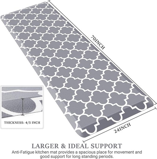 WISELIFE Anti Fatigue Floor Mat - 4/5 Inch Thick Kitchen Mat Non Slip Waterproof Heavy Duty Ergonomic Comfort Mat Durable for Home, Office, Sink, Laundry,(24" x 70", Grey)