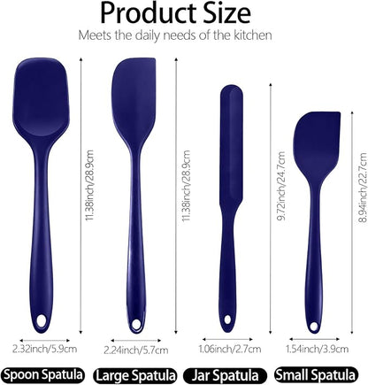 Silicone Spatula Set, Food Grade Rubber Spatula, 4 Pcs Heat Resistant Silicone Spatulas, One Piece Design Non-Stick Kitchen Utensils for Cooking, Stirring, Baking & Mixing, Dishwasher Safe (Blue)