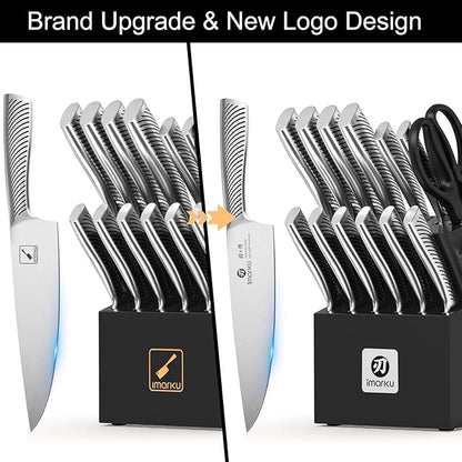 imarku Knife Block Set, 14Pcs High Carbon Stainless Steel Knife Set with Block, Kitchen Knife Set Black, Dishwasher Safe, Build-in Sharpener, Gifts for Men