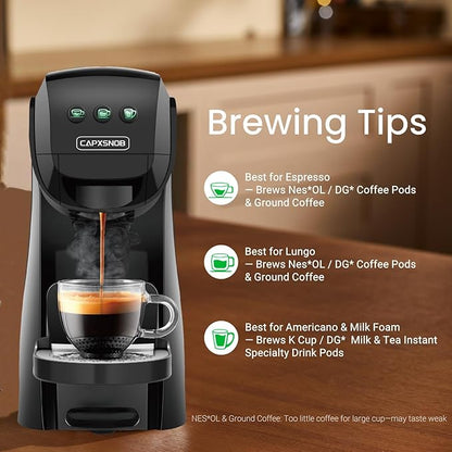 Warriors1 Mini Coffee Maker for Keurig K Cup, Espresso Machine for Nespresso Original, Dolce Gusto Pods, Ground Coffee, 20 Bar Coffee Machine fits kitchens, apartments, dorms, RVs, 28 oz Reservoir