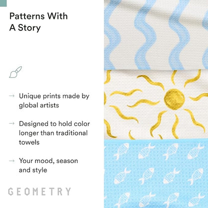 GEOMETRY Tea Towels – Spring & Summer Collection – Quick-Dry, Ultra-Absorbent, Reusable Microfiber Kitchen Towels for Drying & Cleaning - Horizon - 3 Pack