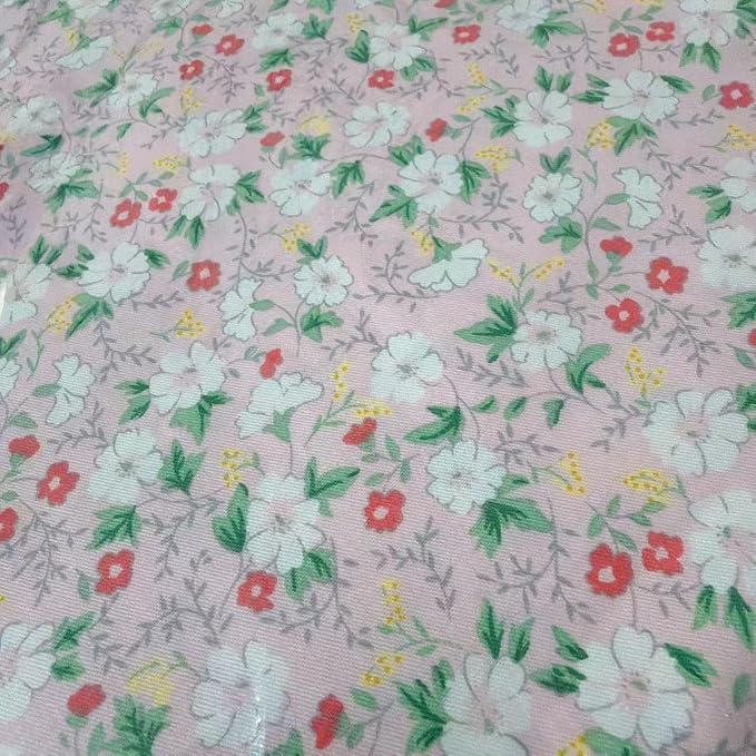 Light Weight Natural Cotton Fabric by the Yard DIY Making Supplies Quilting Patchwork Fabric Fat Quarter Bundles DIY for Quilting Cotton Patchwork Cushions (Pink Small White Flowers, 1 Yard)