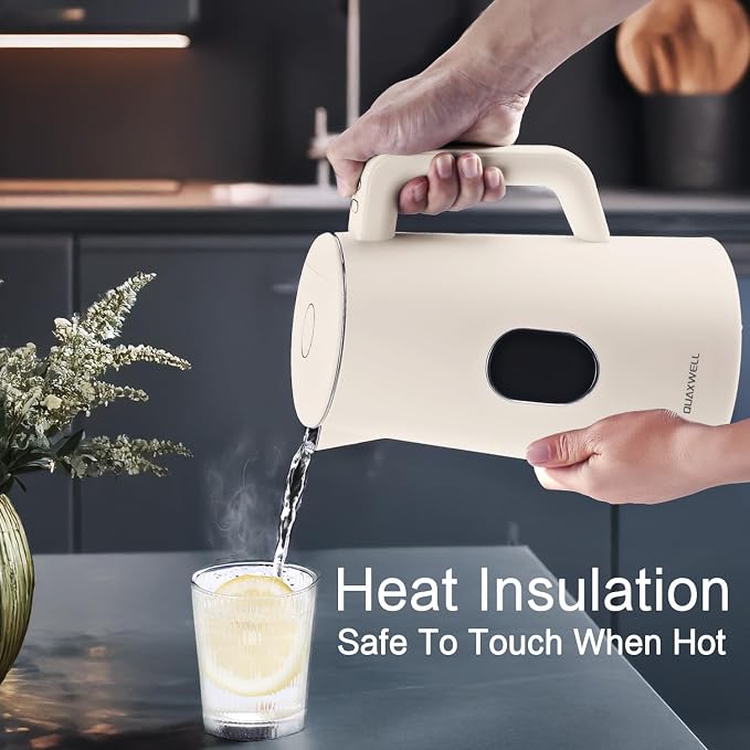 1.5L Electric Kettle Stainless Steel, Double Wall Cool Touch Teapot, Fast Boil,5 Temperature Control, LED Display, Auto Shut-Off,Keep Warm Function,Cream White